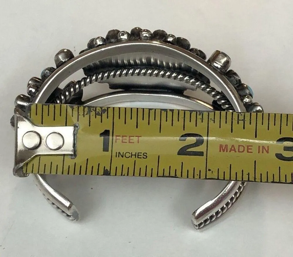 Indian 70 grams Sterling Silver Turquoise Cluster Bracelet Signed - Image 15