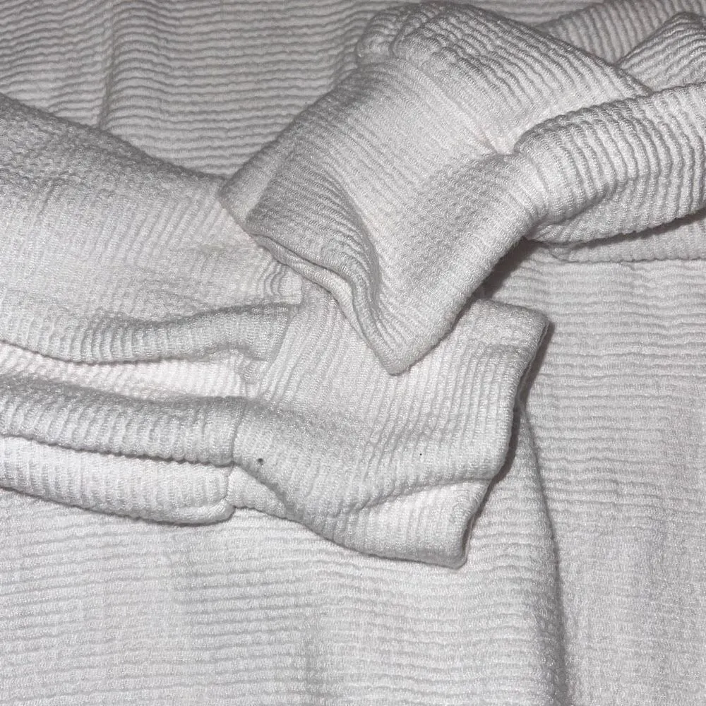 Red Haute Womens Ribbed Textured V-Neck Lounge Pullover Hoodie White Medium - Image 5