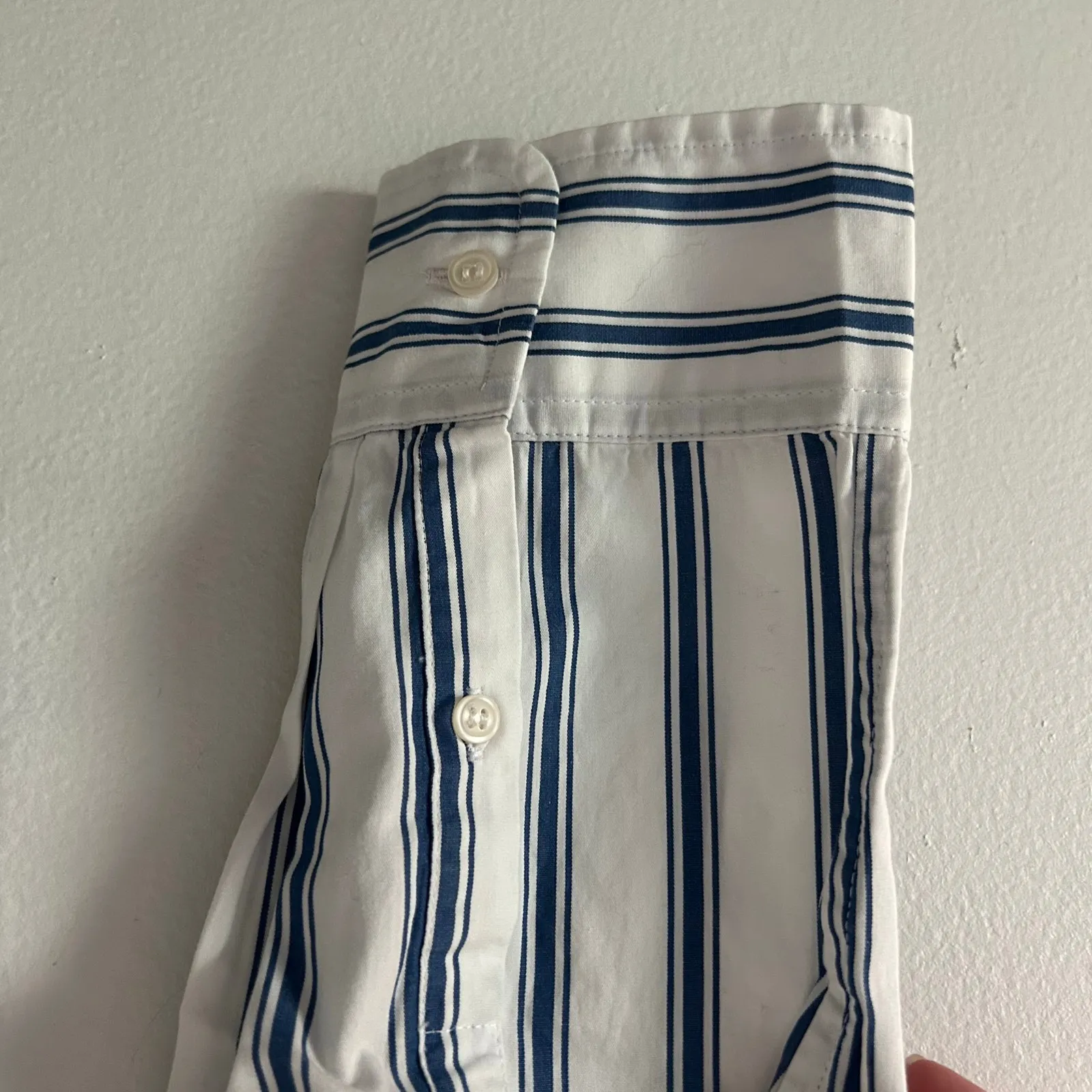 Gap Women's Button Up Blue Stripe Cotton Poplin Long Sleeve Shirt XL New - Image 7