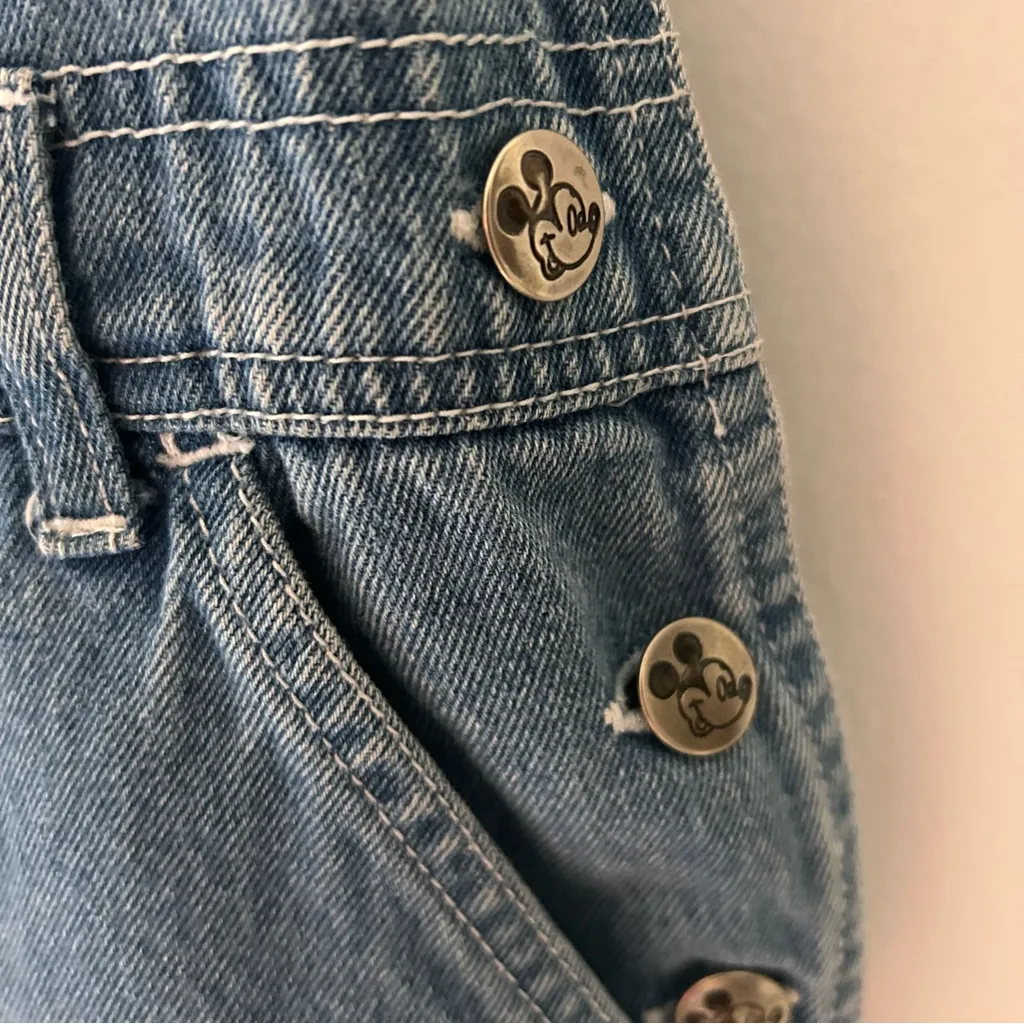 VTG Mickey Unlimited Disney Denim Overalls Shorts Donald Goofy V2 Blue Size M - Image 5