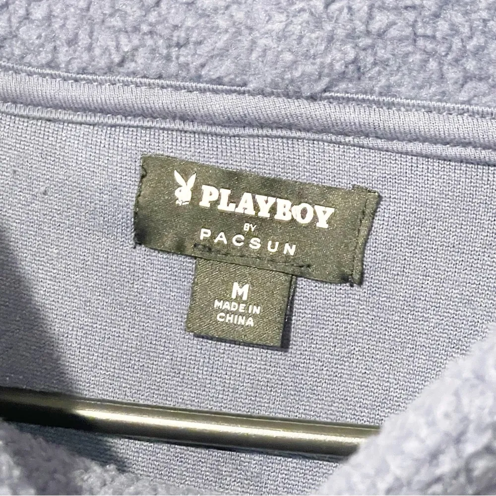 Playboy Sweater Adult Medium Blue Oversized Cropped Mock Neck Sherpa Fleece - Image 4