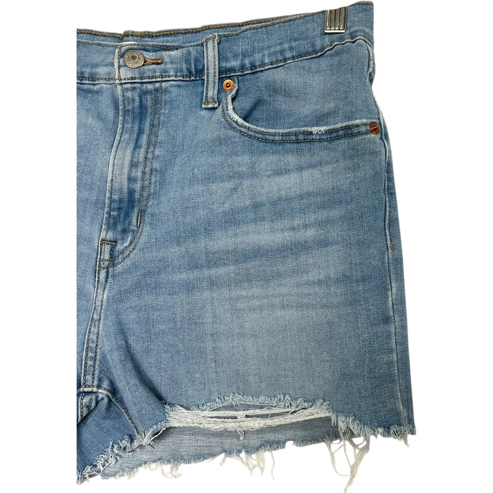 Levi Jean Shorts Womens 31 Blue Denim High Rise Cutoff Festival Boho Beach Hot - Image 4