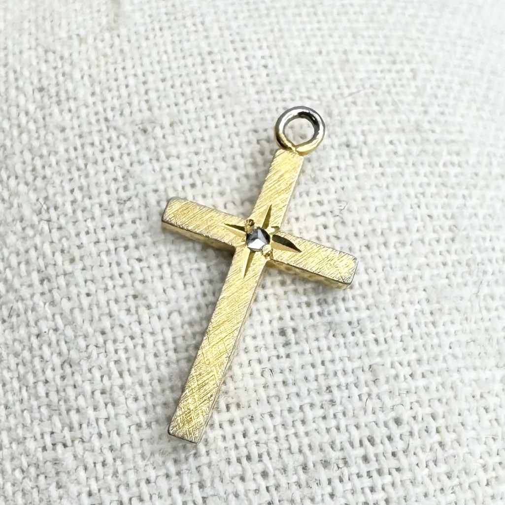 Gold Plated Vintage Cross With Gem Diamond - Image 9