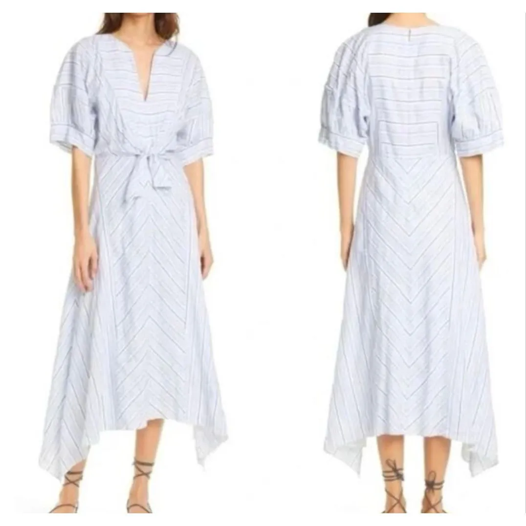 Rebecca Taylor blue striped directional stripe midi dress size 4 - Image 2