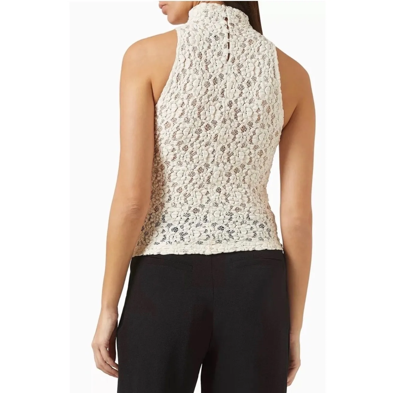 Enza Costa Puckered Lace Sleeveless Mockneck Top Cream Size 0 New - Image 3
