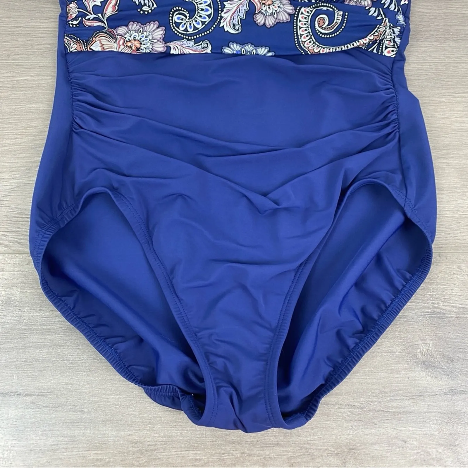 Lands End Blue Floral Slendersuit Grecian Tummy Control One Piece Swimsuit Sz.10 - Image 9