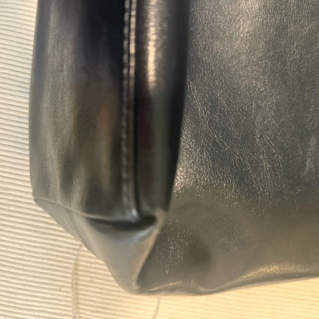 Classic Black Faux Leather Tote Shoulder Bag – Large, 16” x 12” - Image 11