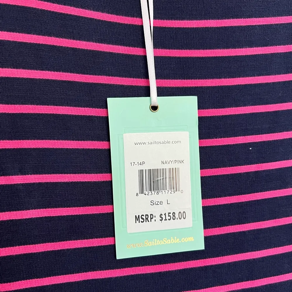 NWT Sail to Sable STS Smiling in Stripes Dress | Navy Blue/Pink Stripe | Large - Image 5
