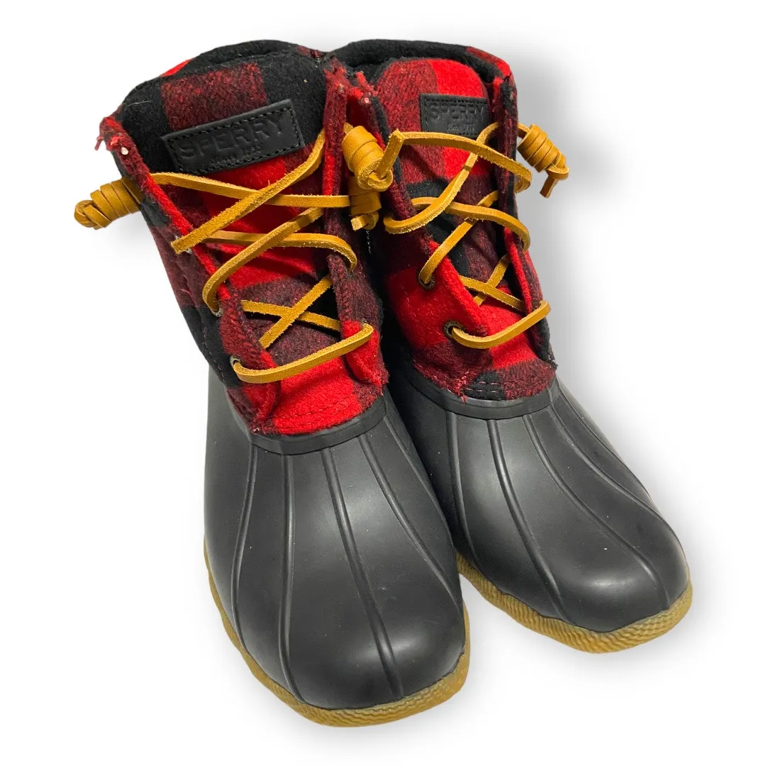 Sperry Womens‎ Boots Size 6M 6 M Saltwater Buffalo Winter Duck Red Black Wool - Image 2