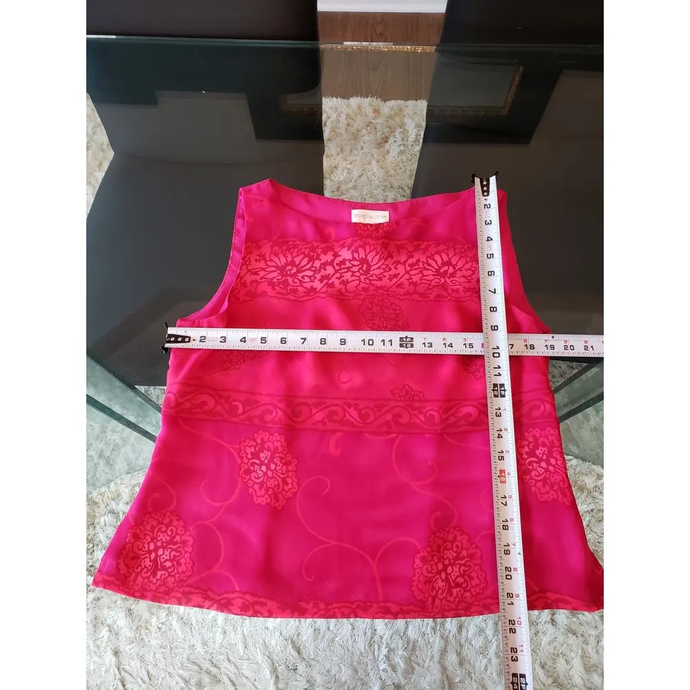 Worthington Skirt & Top Set Womens 14 Pink Embossed Floral Sleeveless Boat Neck - Image 8