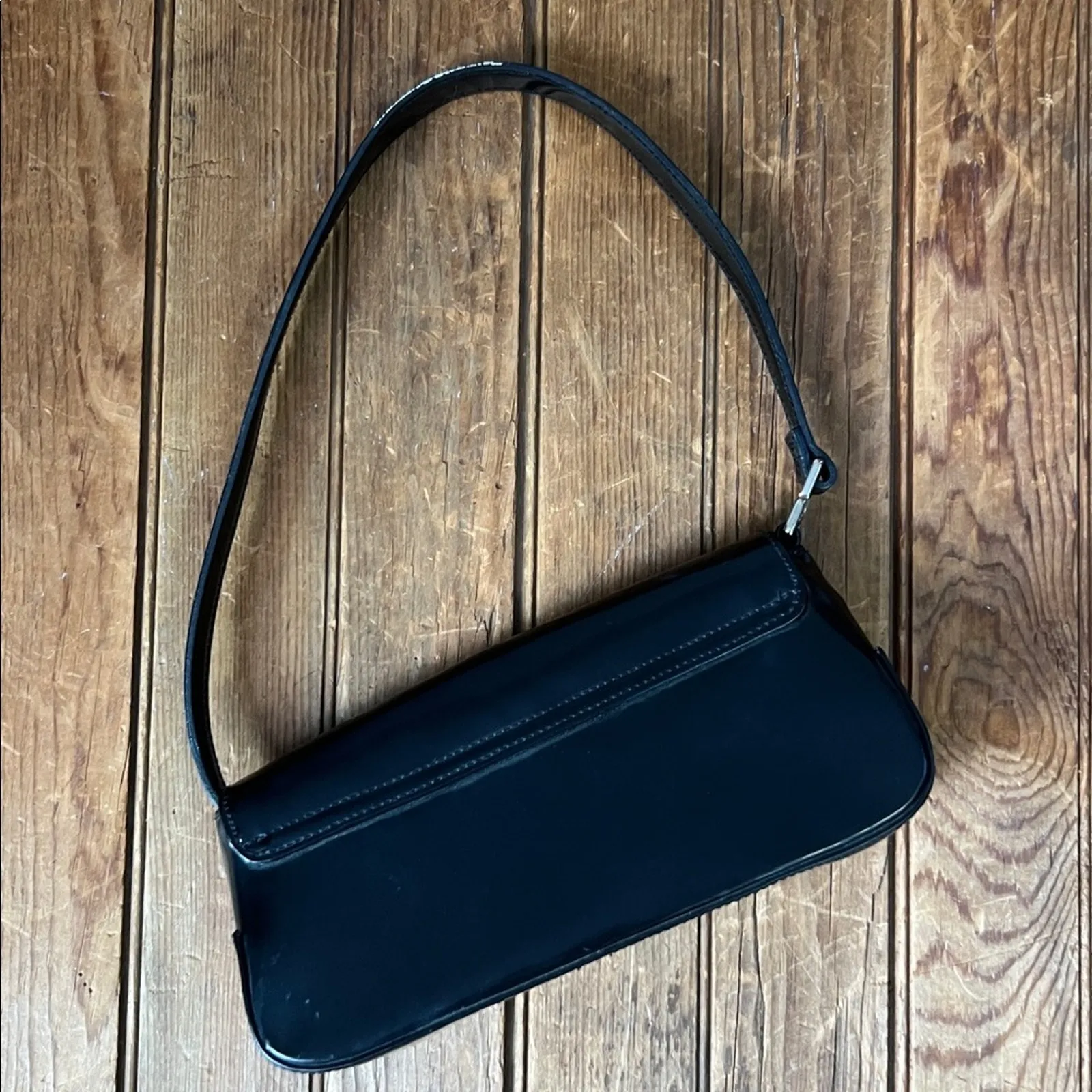 Vintage Y2K Elegant Black Faux leather Women's baguette Shoulder Bag - Image 2