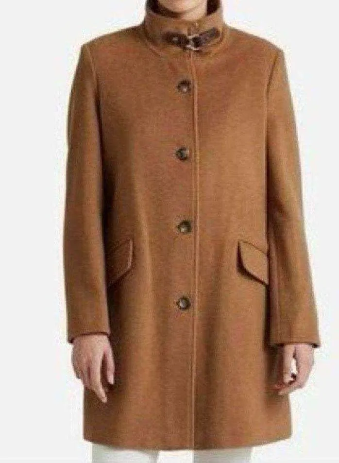 Lauren Ralph Lauren Womens Wool Blend Full Length Camel Coat Brown Size 12 - Image 4