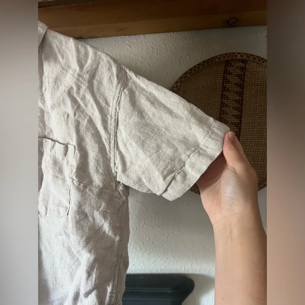 Athleta Retreat Linen Short Sleeve Button-Down Shirt Crop Beige Tan Undyed S - Image 7