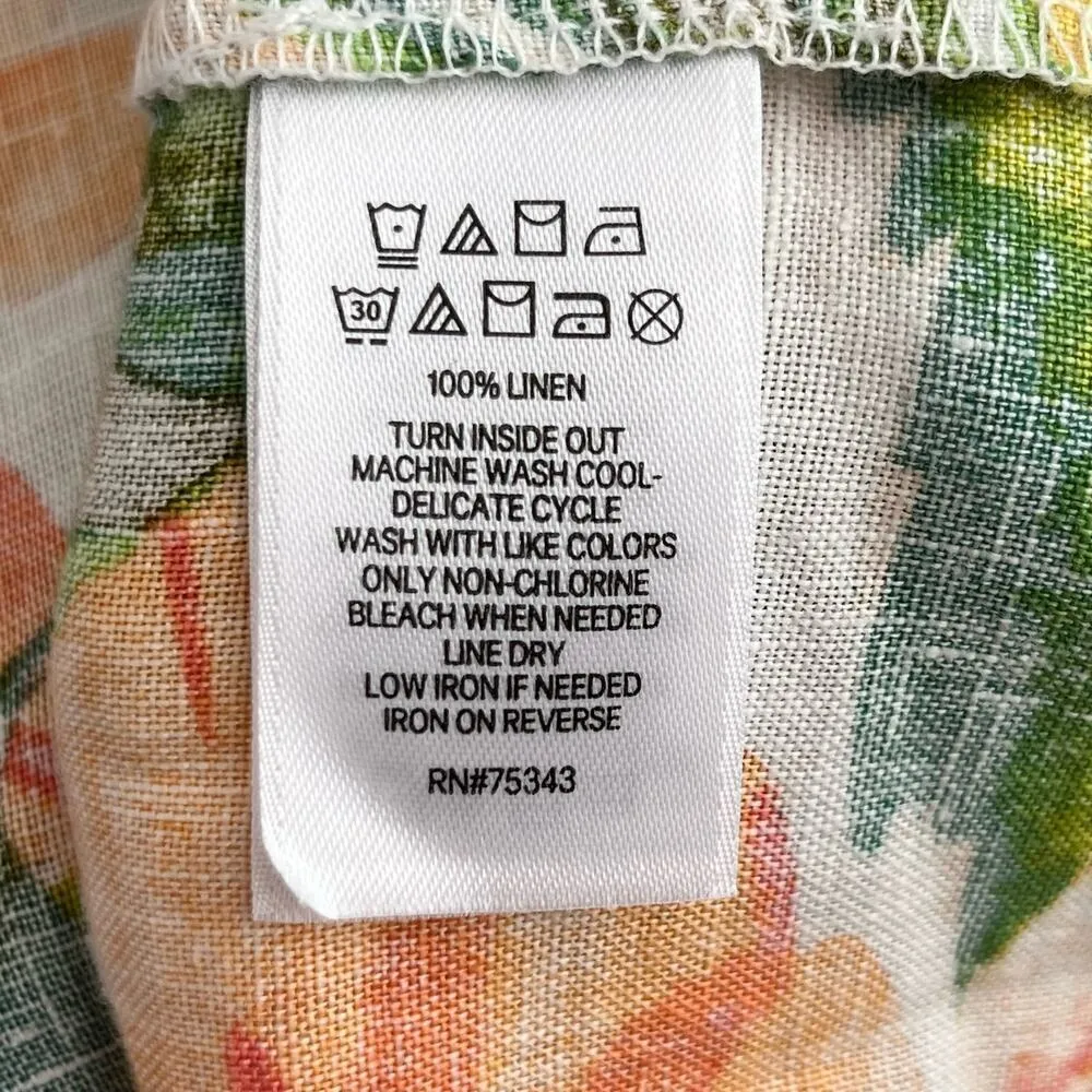 Nicole Miller Linen Tropical Print‎ Shift Dress Orange Green Flutter Sleeves, S - Image 7