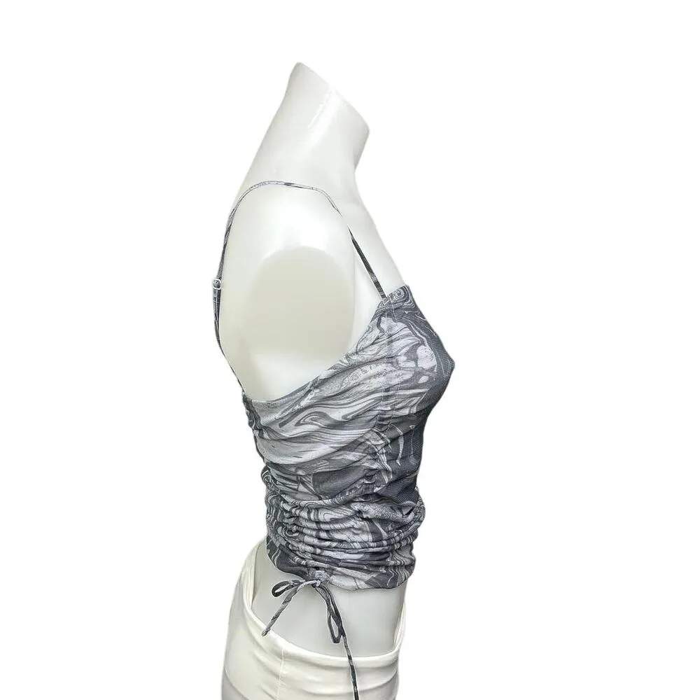 Urban Outfitters Grey Marble Tie Dye Print Spaghetti Strap Ruched Crop Top Sz S - Image 2