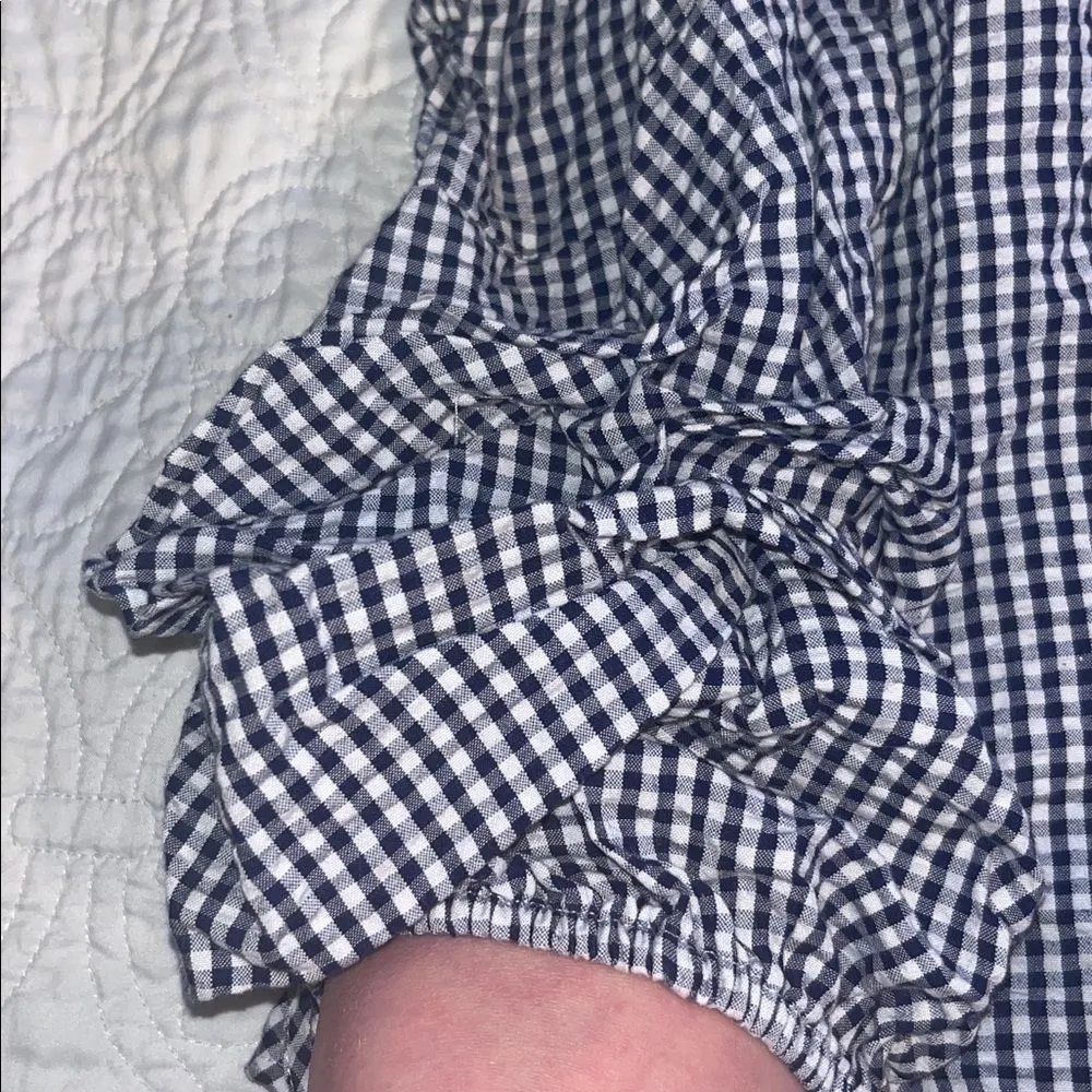 Forever 21 Blue Gingham Off-Shoulder halter Blouse navy and white fall plaid - Image 5