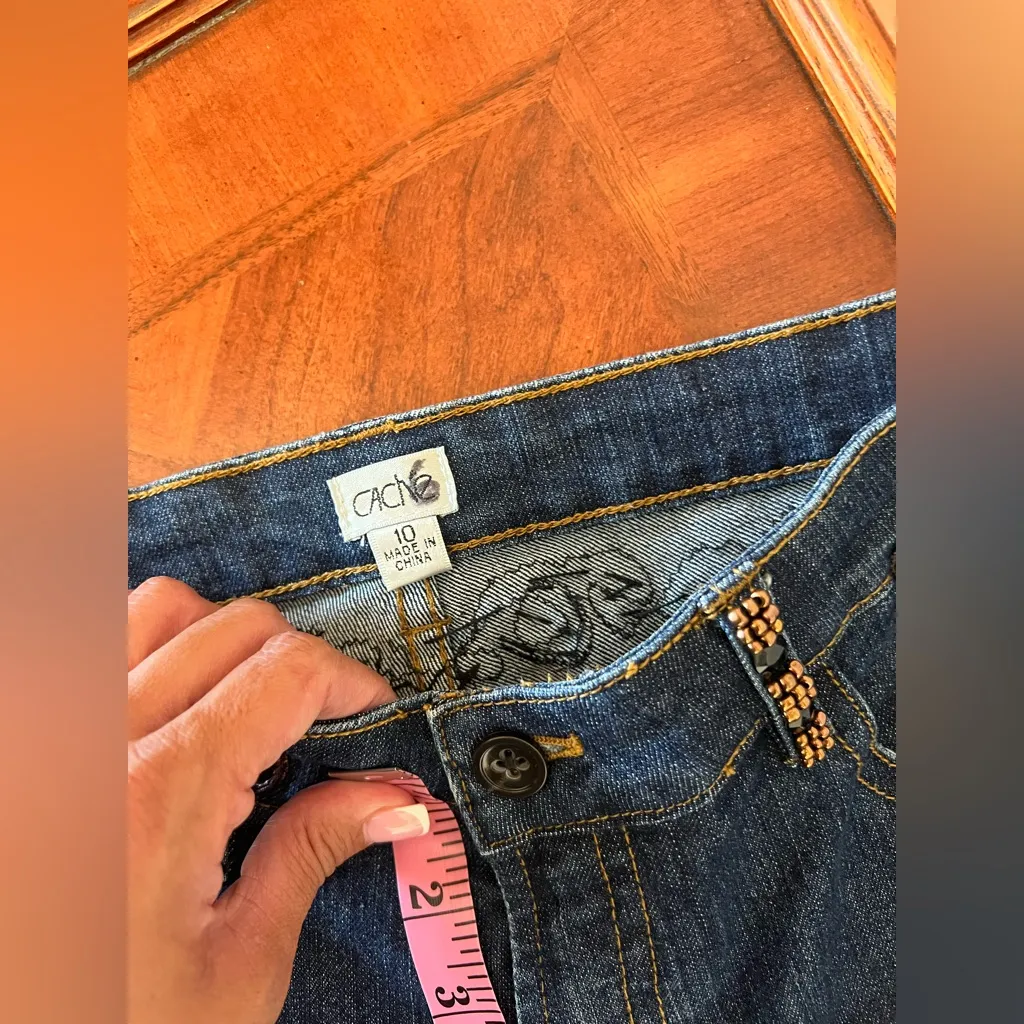 Cache Embellished Dark Wash Blue Beaded Embroidered Boot Cut Jeans Size 10 - Image 8