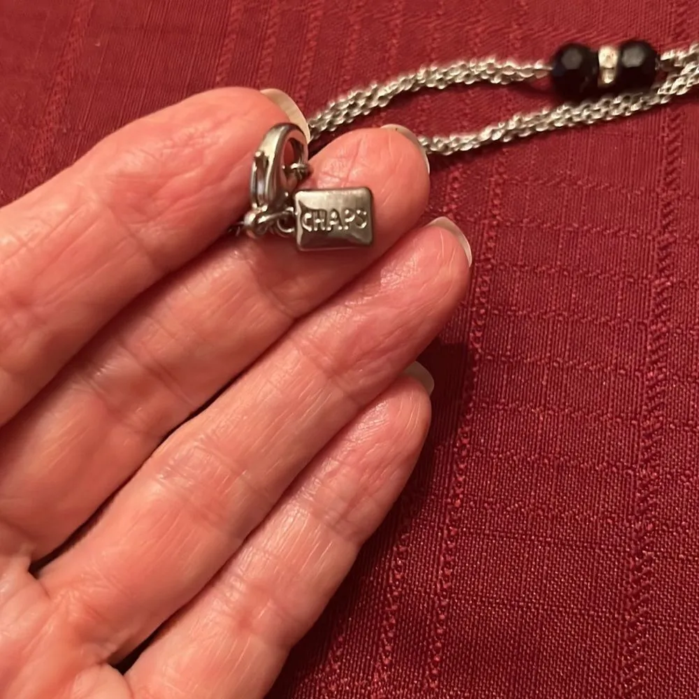 Chaps Double chain silver & black beaded necklace EUC - Image 3