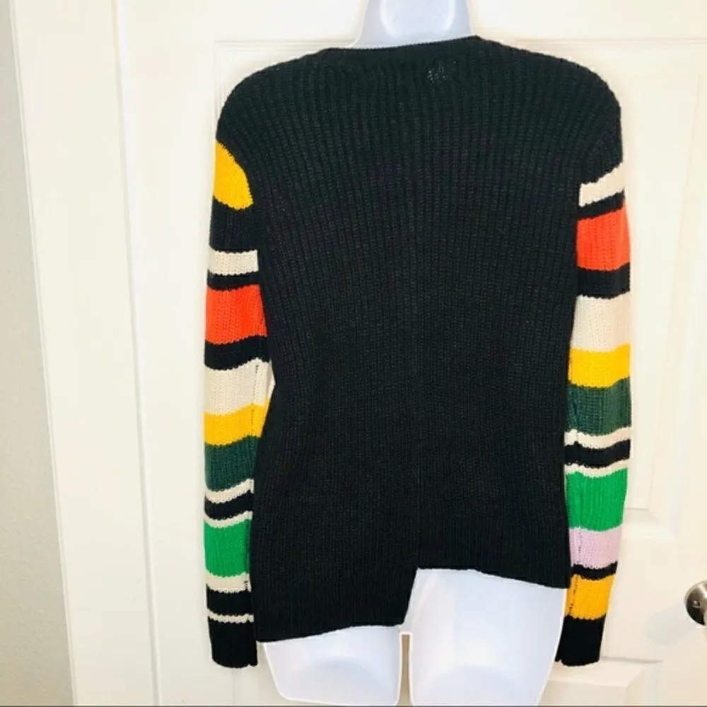 Nine West Color Block Sweater Asymmetrical Hem Retro Black XS - Image 4