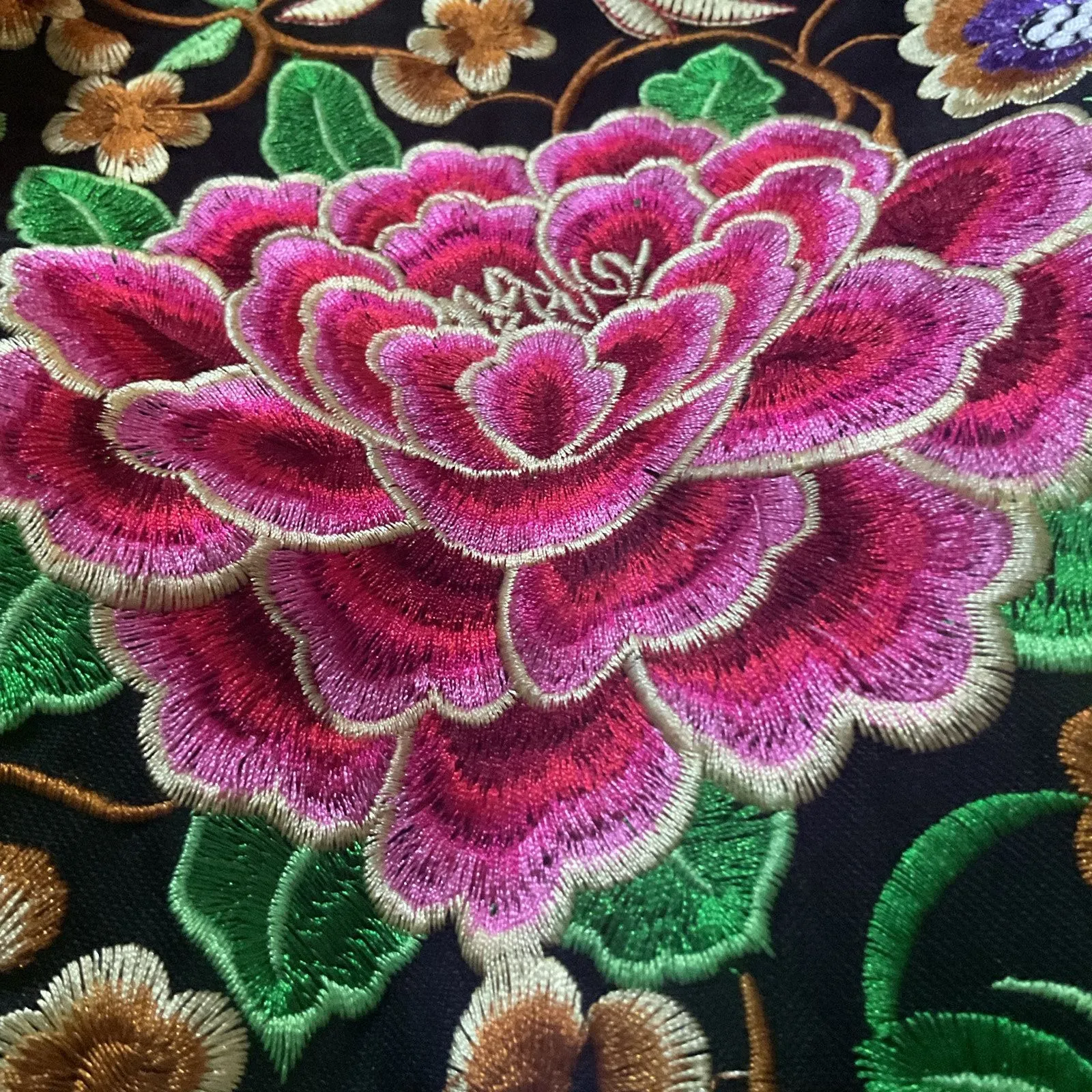 Mexican Artisanal Floral Embroidered Tote Bag Black Handmade Style - Image 5