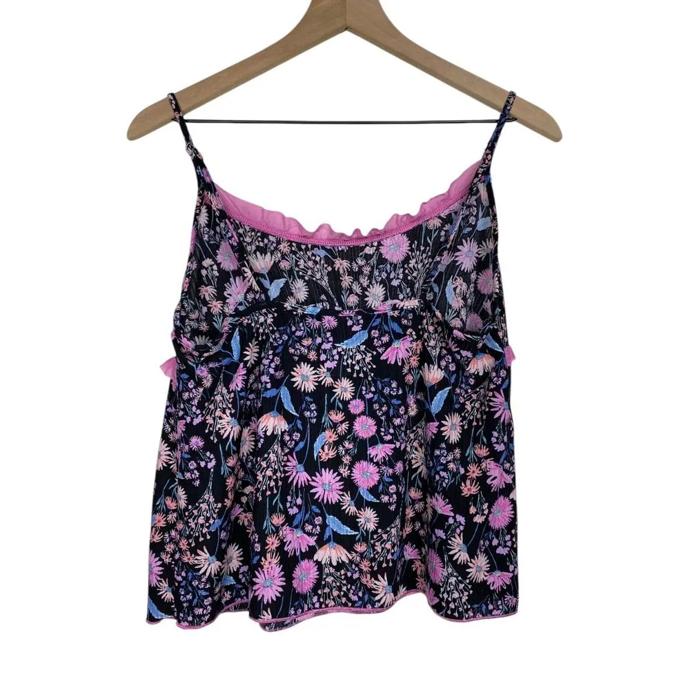 Secret Treasures Y2K Babydoll Cami Tank Top Black Pink Floral Sz M‎ Ruffle Fairy - Image 2