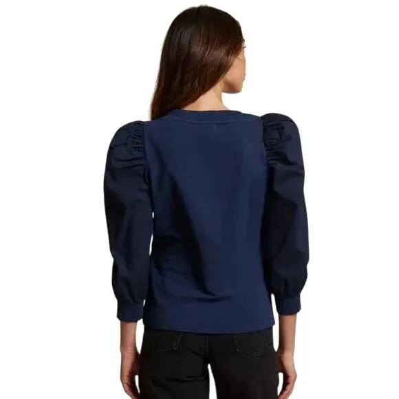 Nation LTD Dark Women's Blue Cotton Puff Sleeve Square Neck Blouse Top Size M - Image 2