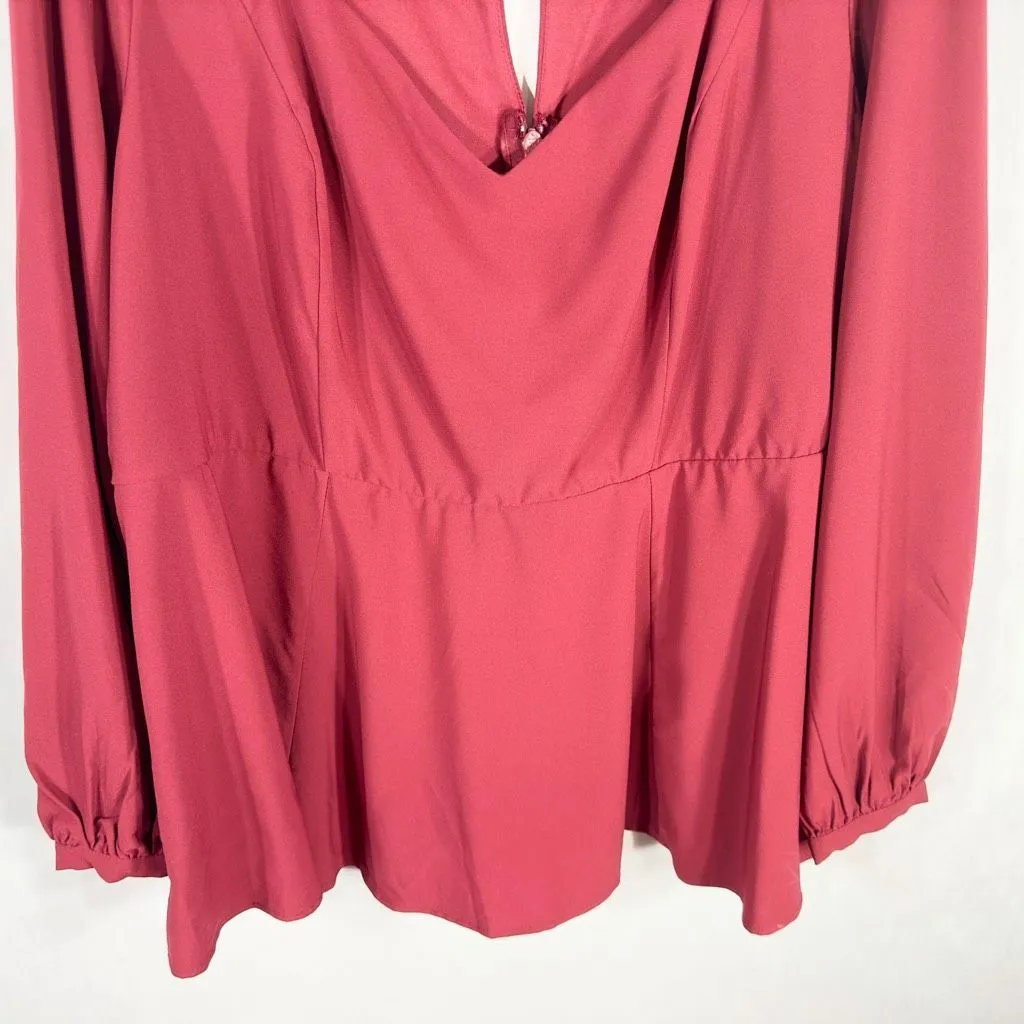 Torrid Plus Size 3X Top Peplum Crepe‎ Sweetheart Neck Top Red Keyhole Blouse 686 - Image 9