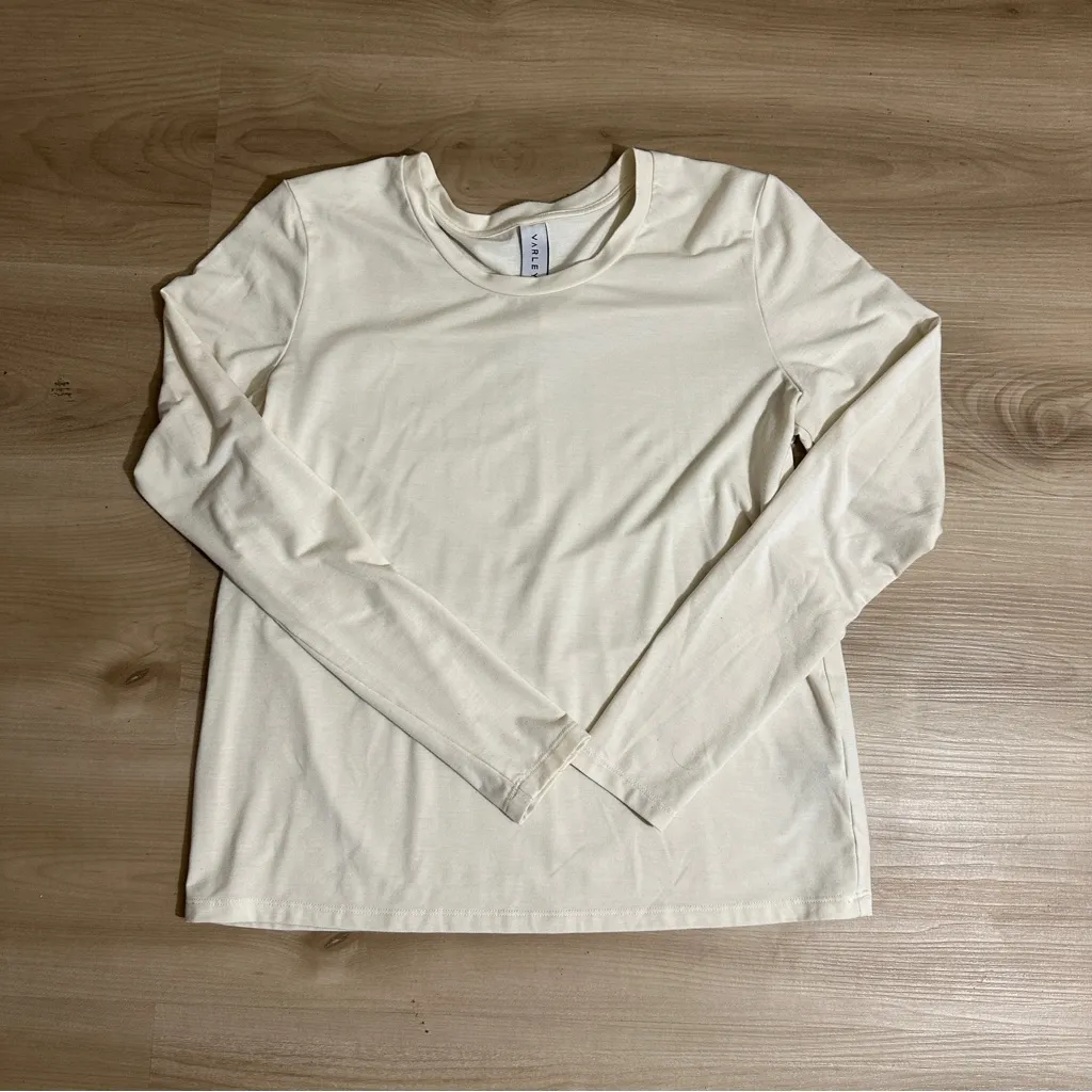VARLEY Cream‎ Small Long Sleeve Crew Neck Top Cotton Blend Basic Layering Top - Image 7