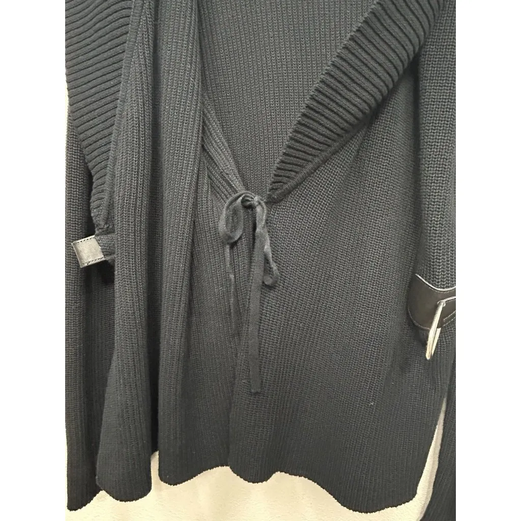 Lauren Ralph Lauren Womens Wrap Cardigan Sweater XL Black Cotton Chunky LS - Image 4