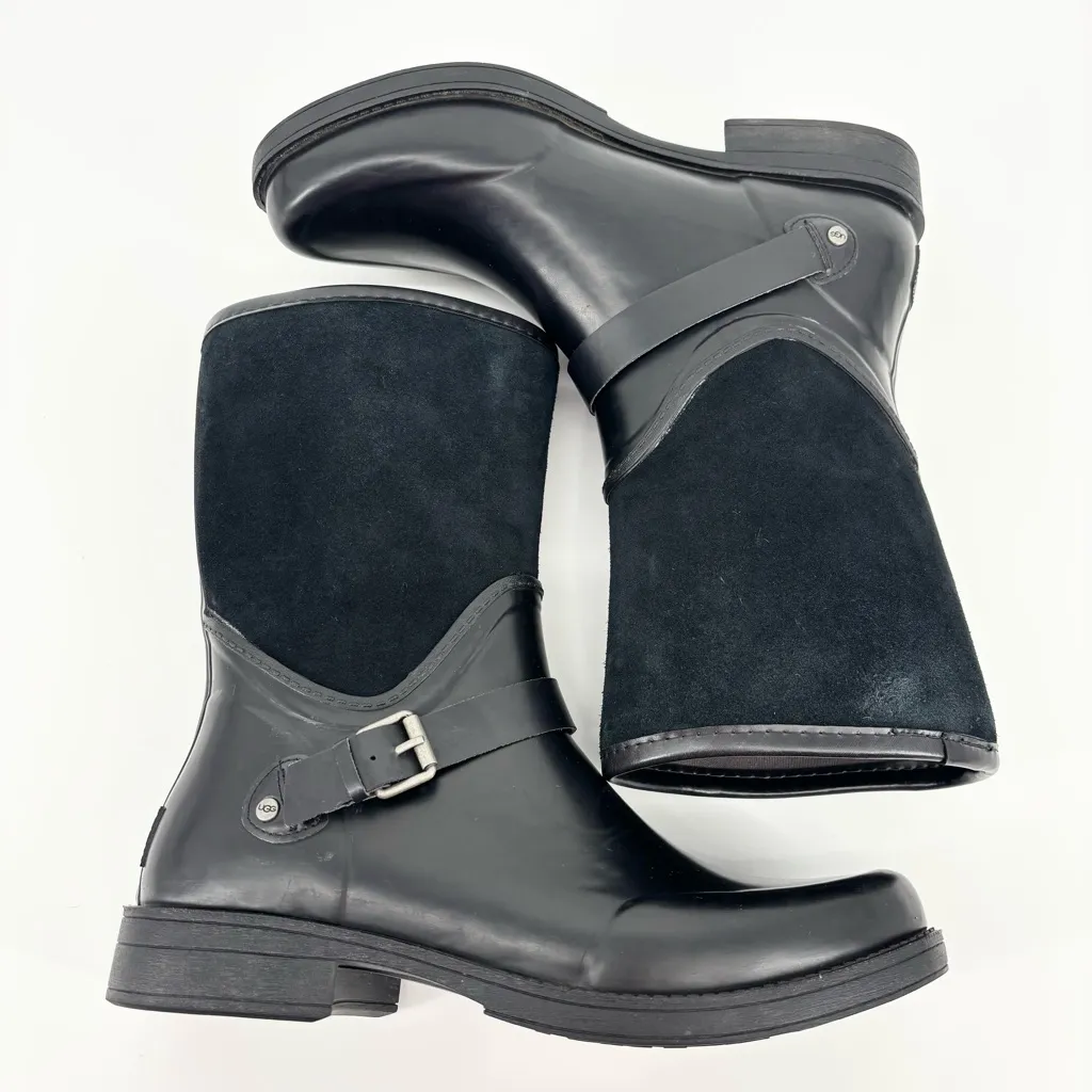 UGG Sivada Boots Black Waterproof Suede Rubber Size 11 Rain Boots - Image 9