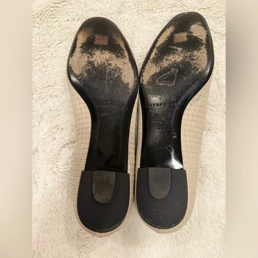 Anteprima Vero Cuoio Cream Flats with Micro Kitten Heel with Woven Texture Sz 38 - Image 5