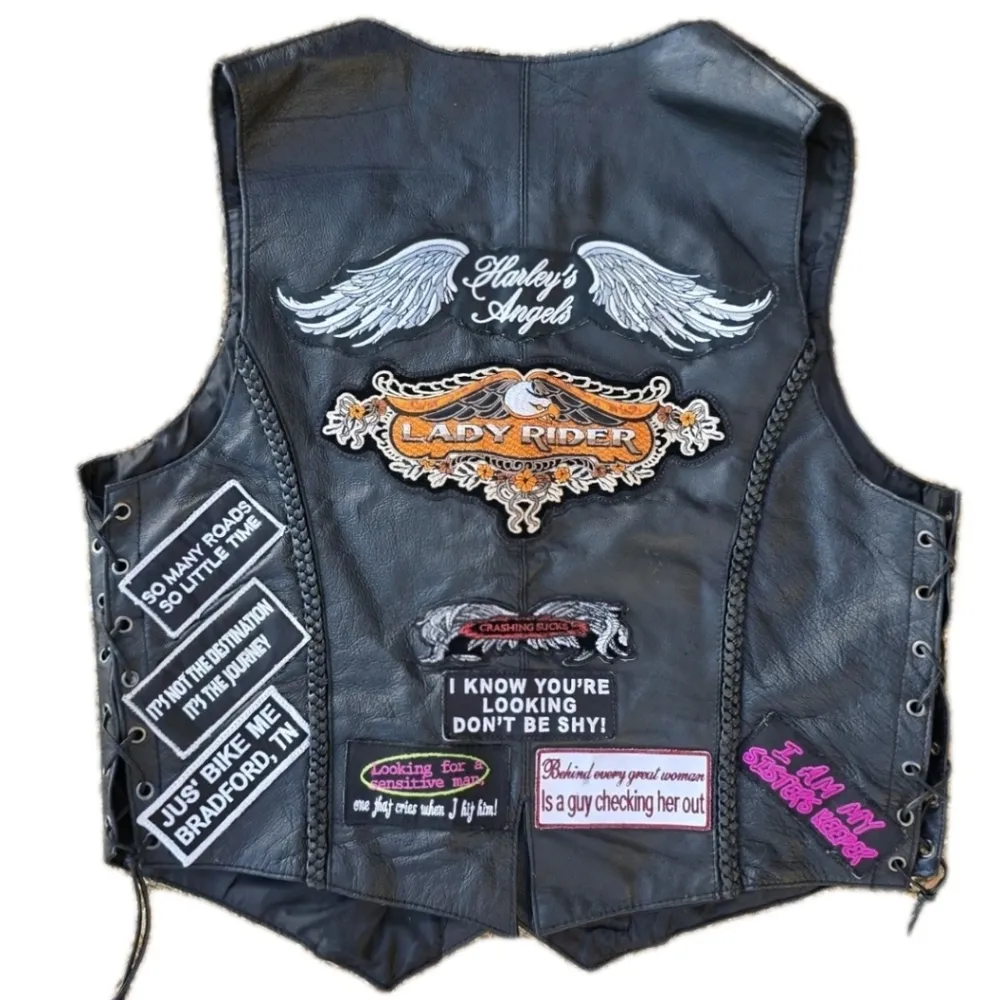 Vtg Genuine Leather Biker Vest Womens Size Large Adjustable Motorcycle Moto Bike - Image 2