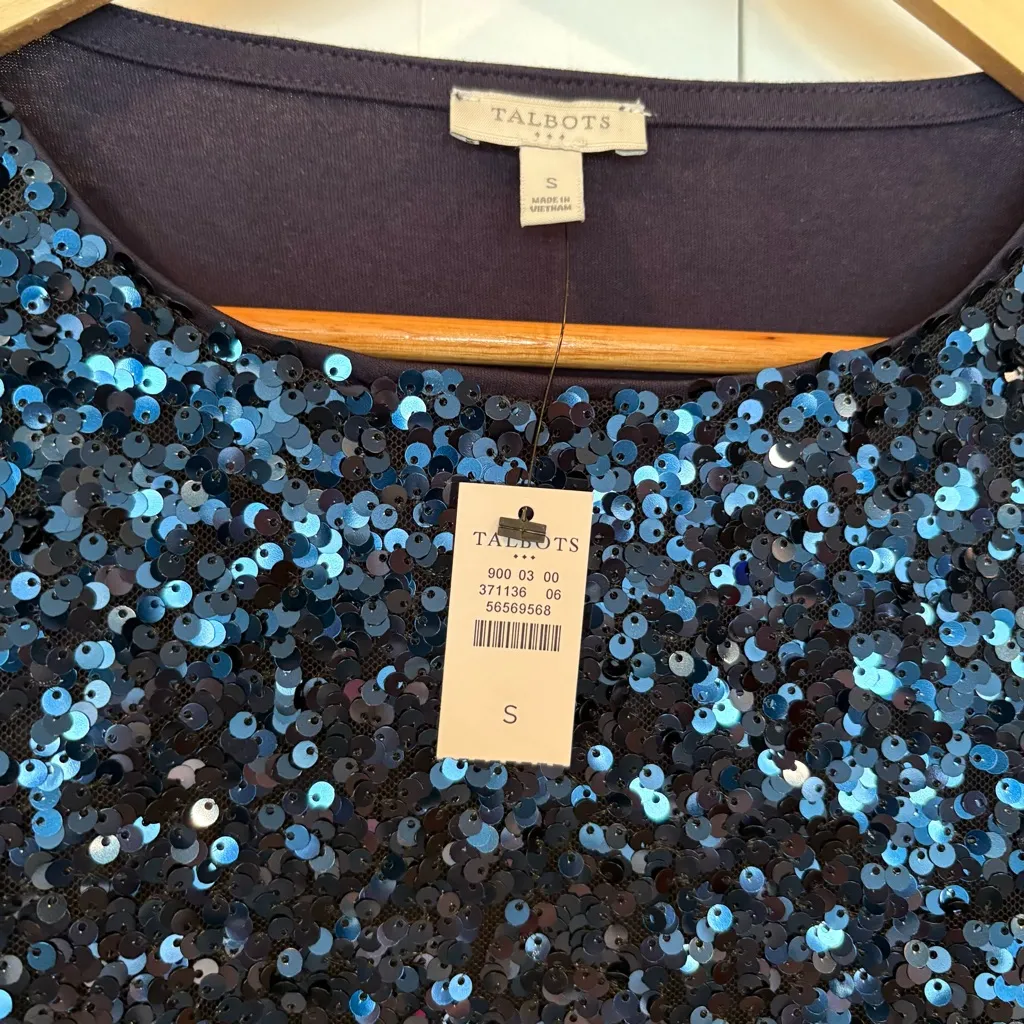 Talbots Blue Sequin Front Top Size Small‎ - Image 5