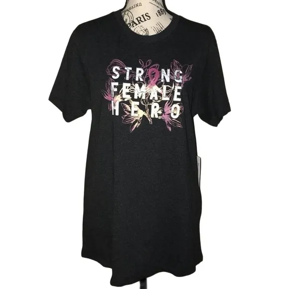 BREAST CANCER AWARENESS STRONG FEMALE HERO DARK GRAY MEDIUM - Image 4