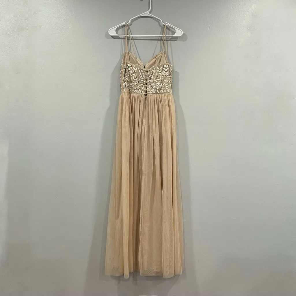BHLDN Anthropologie Elowen Maxi Dress Tulle in Oyster sz 0 - Image 3