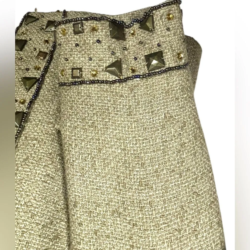 Boston Proper Women’s Stud Beaded Embellished‎ Tan Tweed Jacket Blazer Size 8 - Image 3