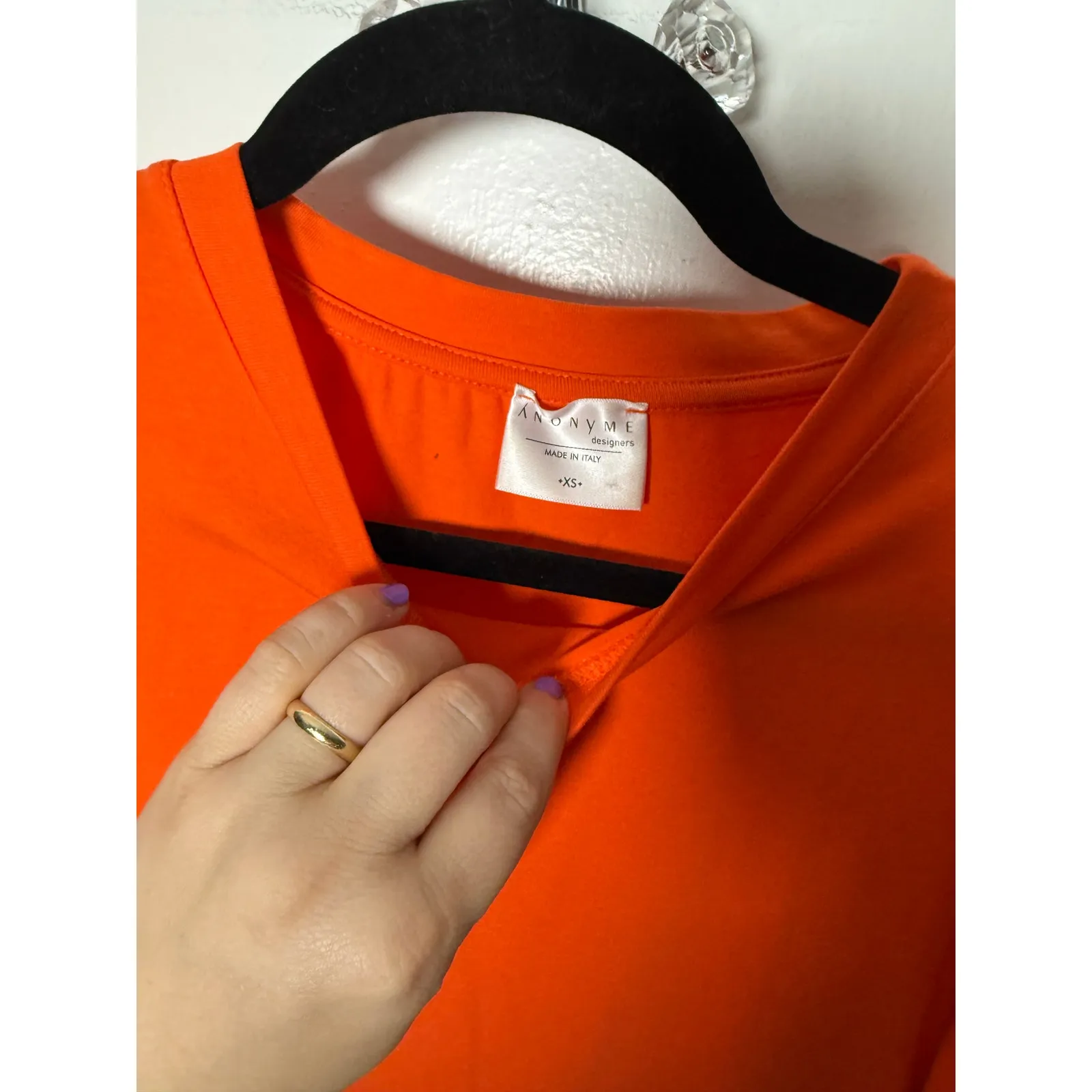 Anonyme Red Orange Crewneck Stretch Short Puff Sleeve Statement Shirt Women's XS - Image 4