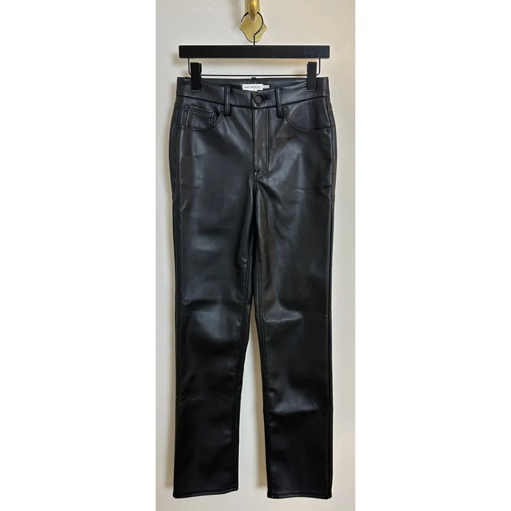 GOOD AMERICAN Faux Leather Good Icon Jeans in Black001 Size US 27 - Image 4