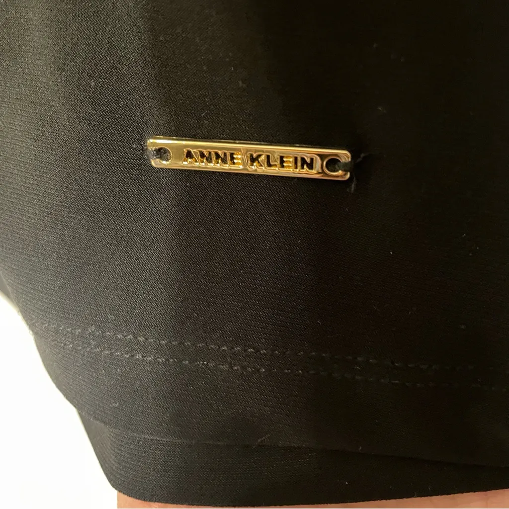 Anne Klein Black Blouse Long Sleeve Ruffle Neck Tie Women Small Stretch Romantic - Image 5