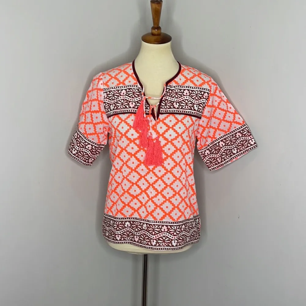 SZ Blockprints‎ for jcrew Leyla tunic neon coral - Image 3