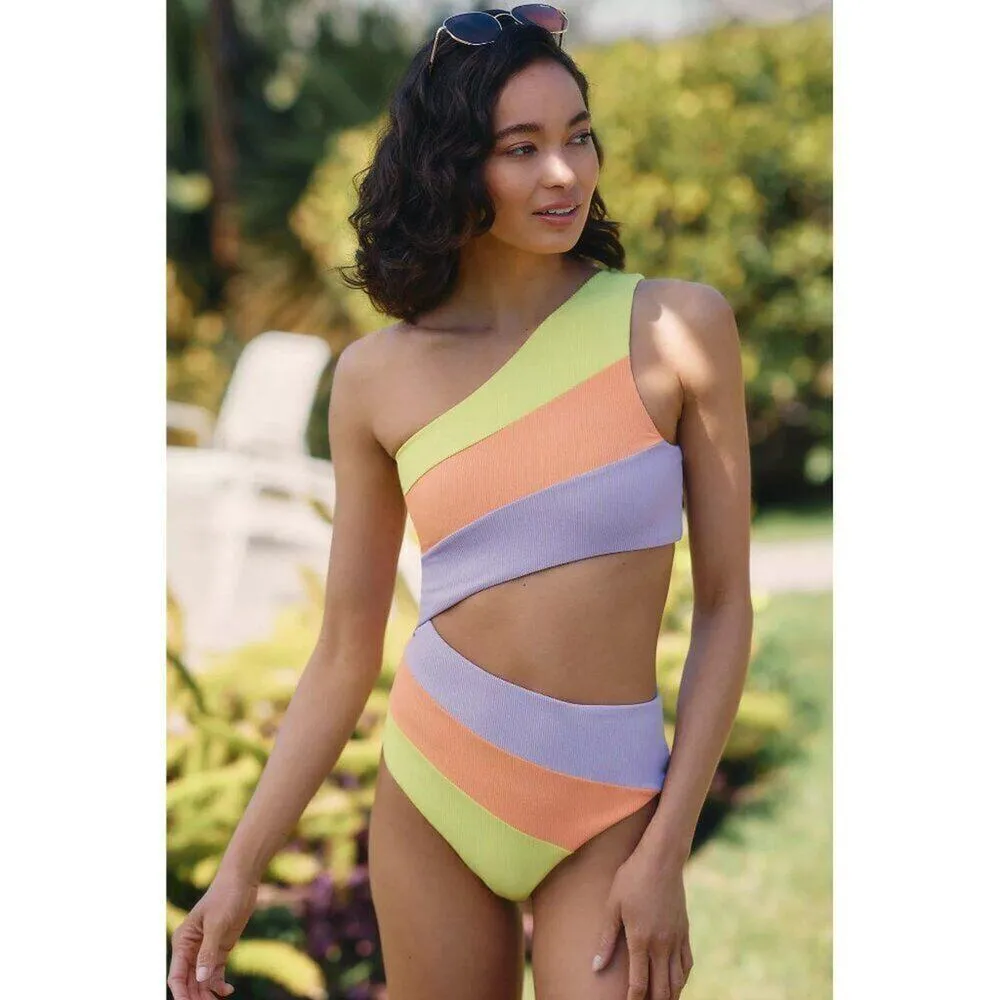NEW Beach Riot Joyce One Piece Ribbed Cutout Swimsuit One Shoulder Ribbed Large - Image 8