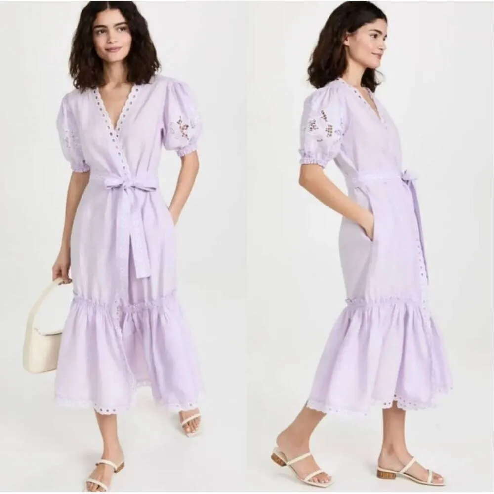 Fanm Mon Cide Linen Purple Wrap Maxi Dress in Lilac Size Small - Image 2