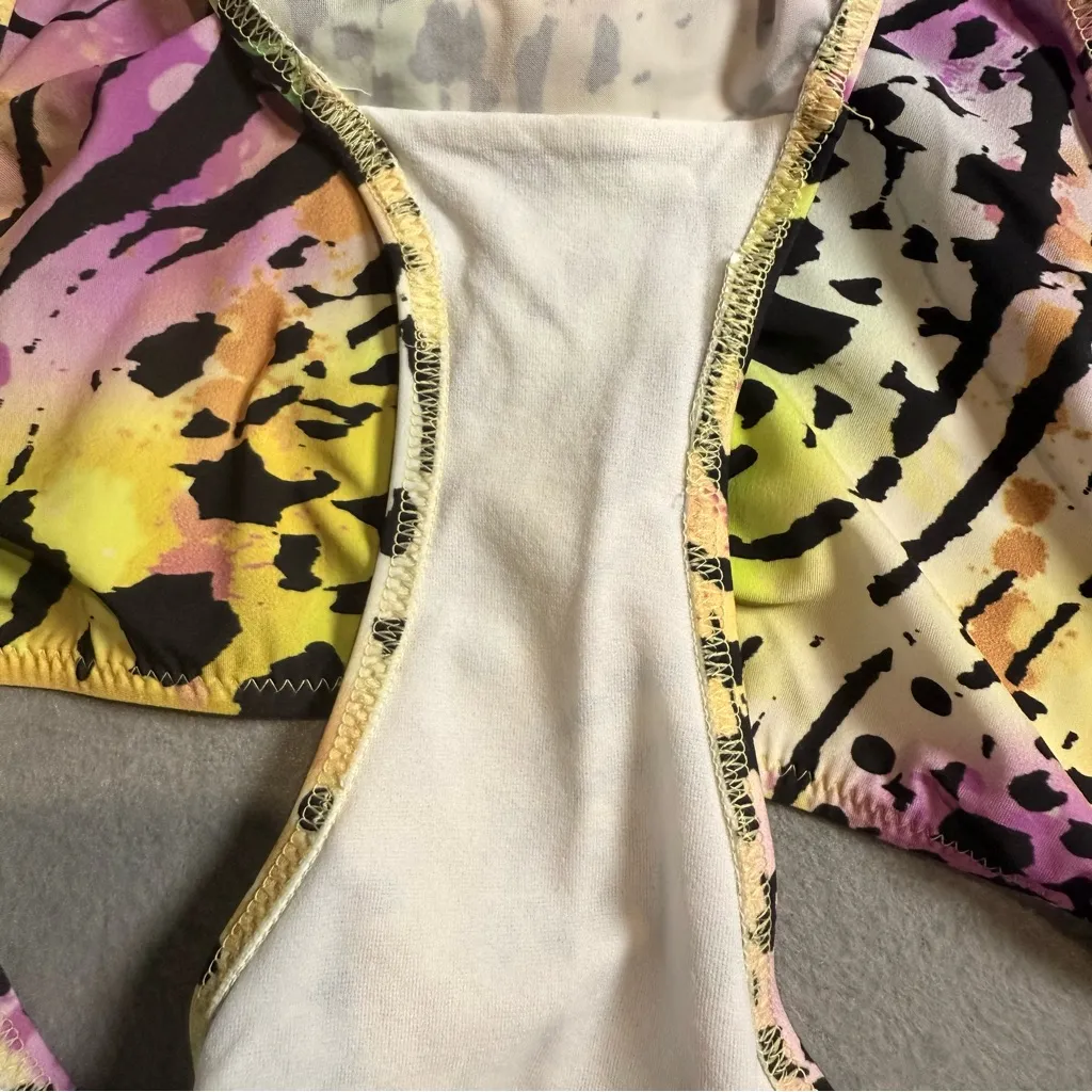 Lidea Tankini Swim Set Size 12‎ C Black Neon Animal Print Two Piece Resort Wear - Image 5
