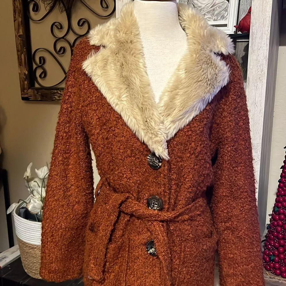 faux fur collar, belted coat woman’s size S 
Boho, gypsy - Image 2
