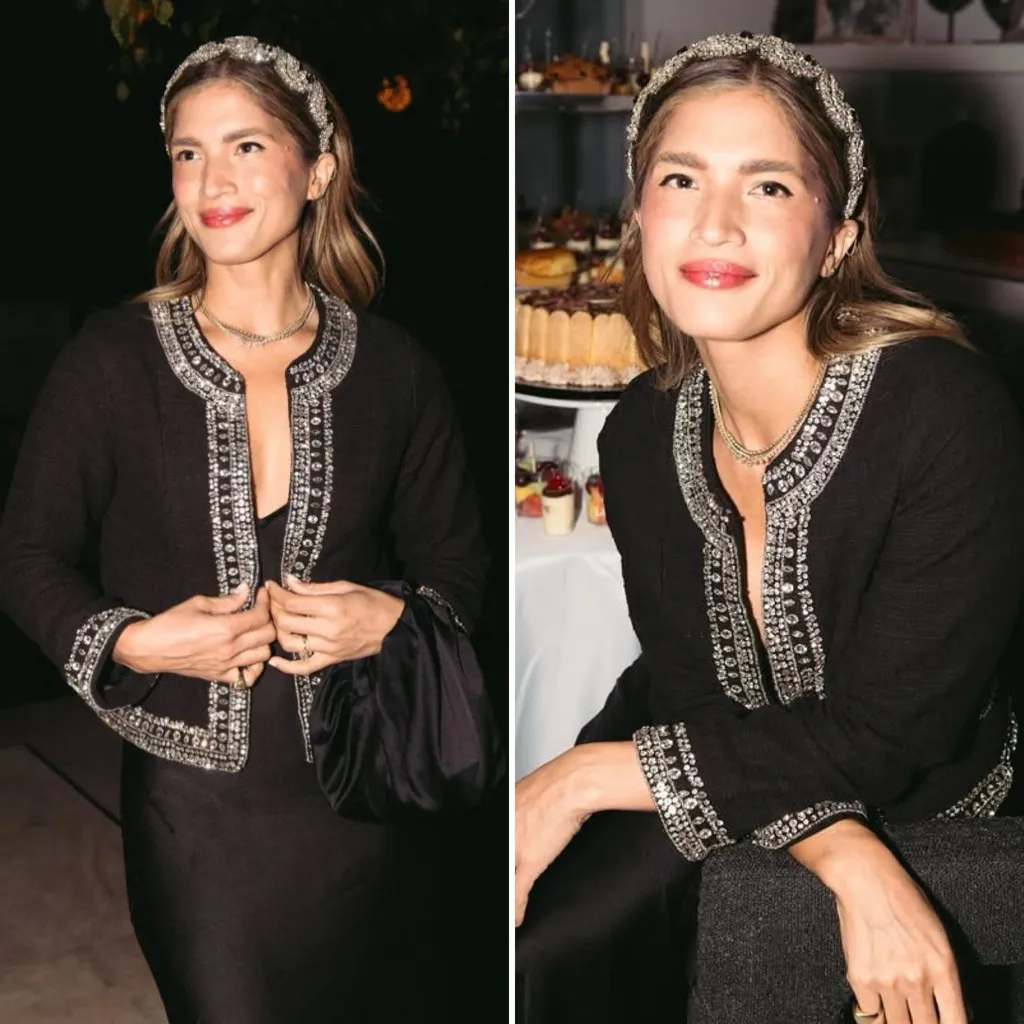 MISA Los Angeles Curtis Tweed Embellished Jacket in Black Size XS - Image 3