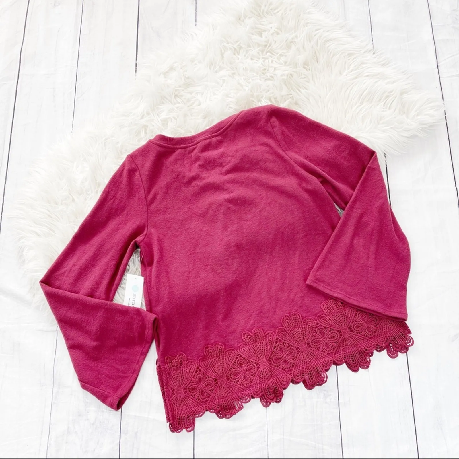 StitchFix Womens Red Dee‎ Elly Madrid Long Slight Bell Sleeve Lace Knit Top NEW - Image 5