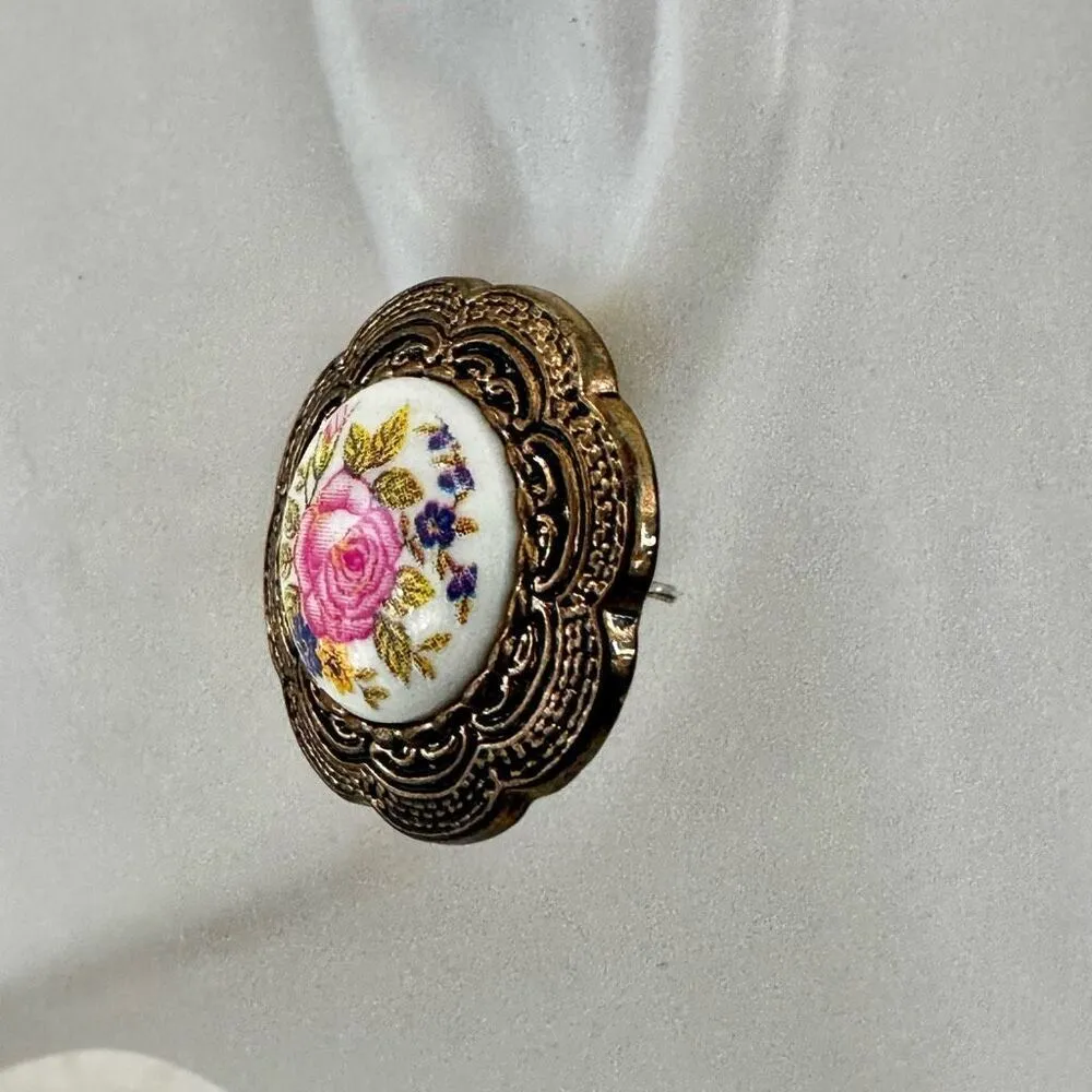 Embossed Floret Motif Floral Cameo Post Earrings - Image 8