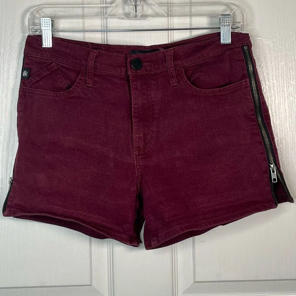 Rock & Republic Sz 10 Kimber Denim Shorts Maroon Side Zippers - Image 12