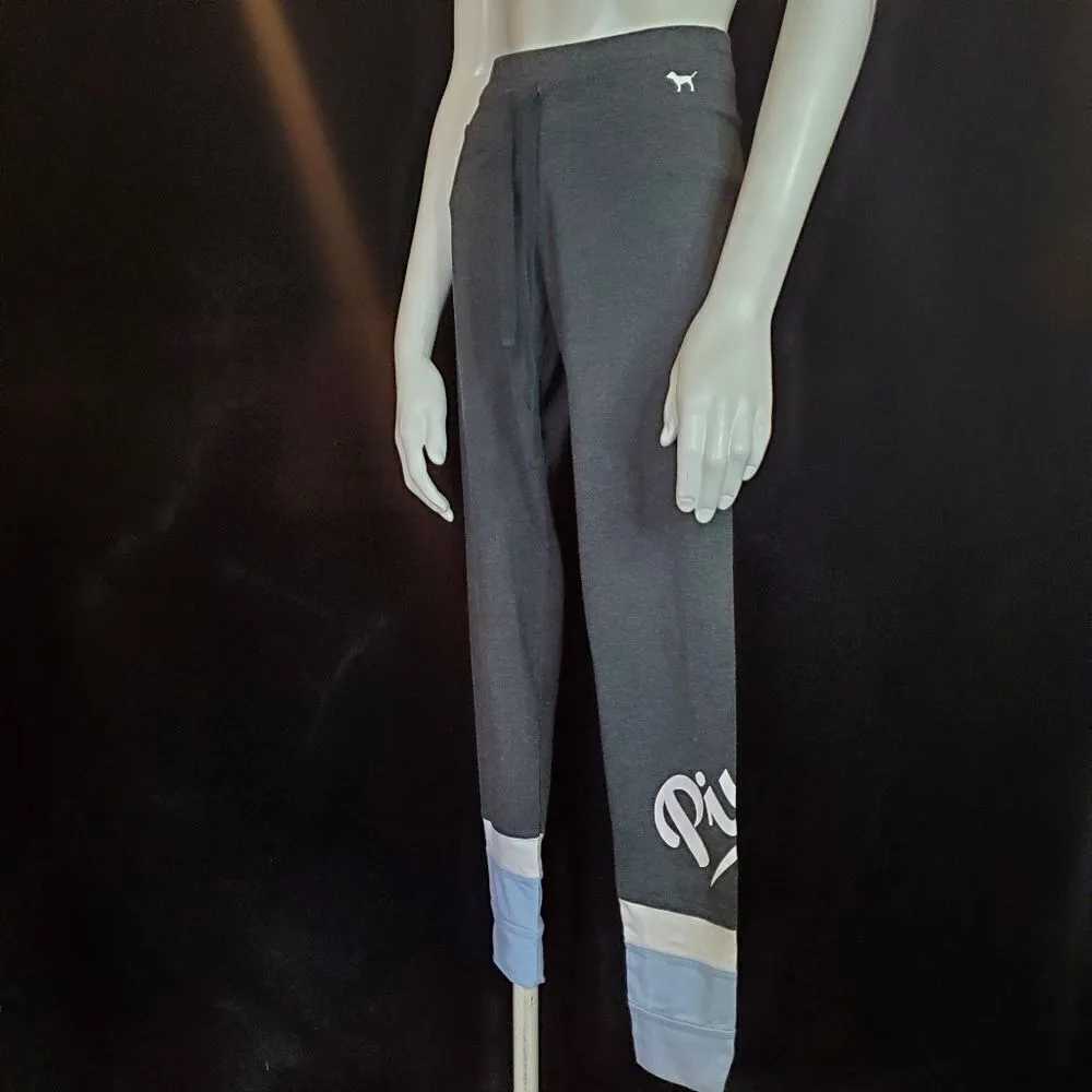 Pink Victoria's Secret Gray, White, & Blue Colorblock Pants (S) - Image 2