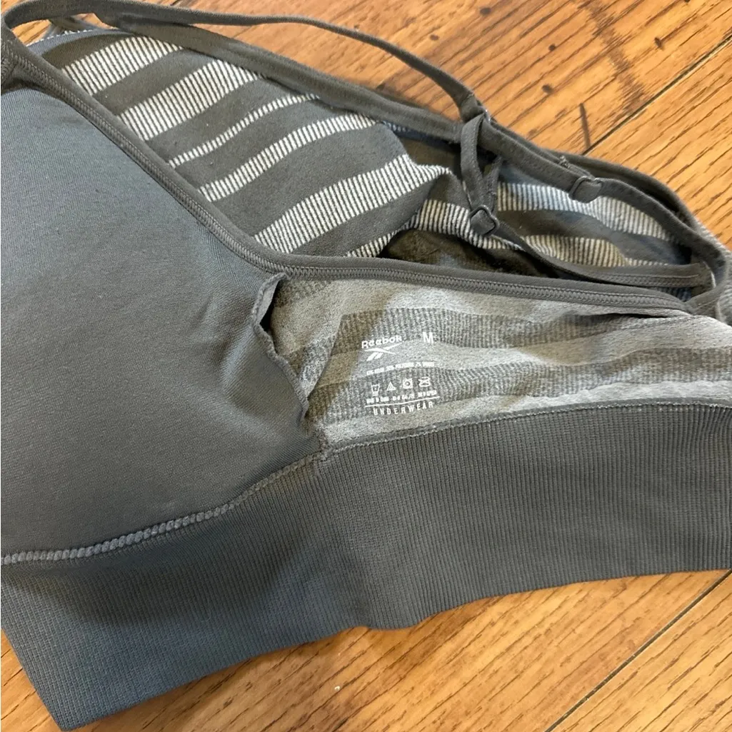 Reebok Charcoal Striped Sports Bra - Image 3